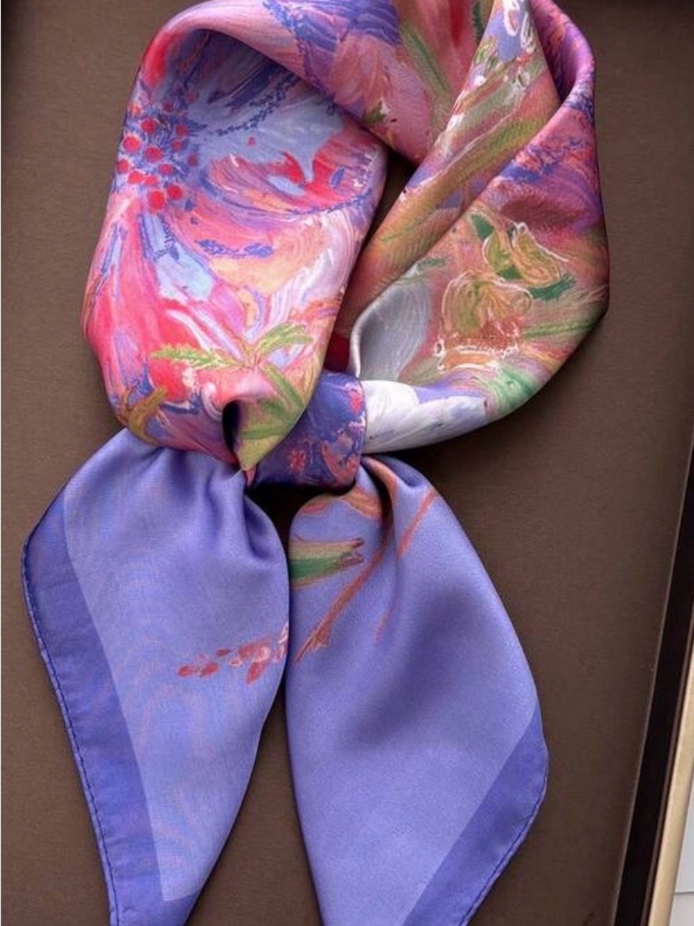Lavender Watercolor Floral Poly Satin Scarf 25.5” Square